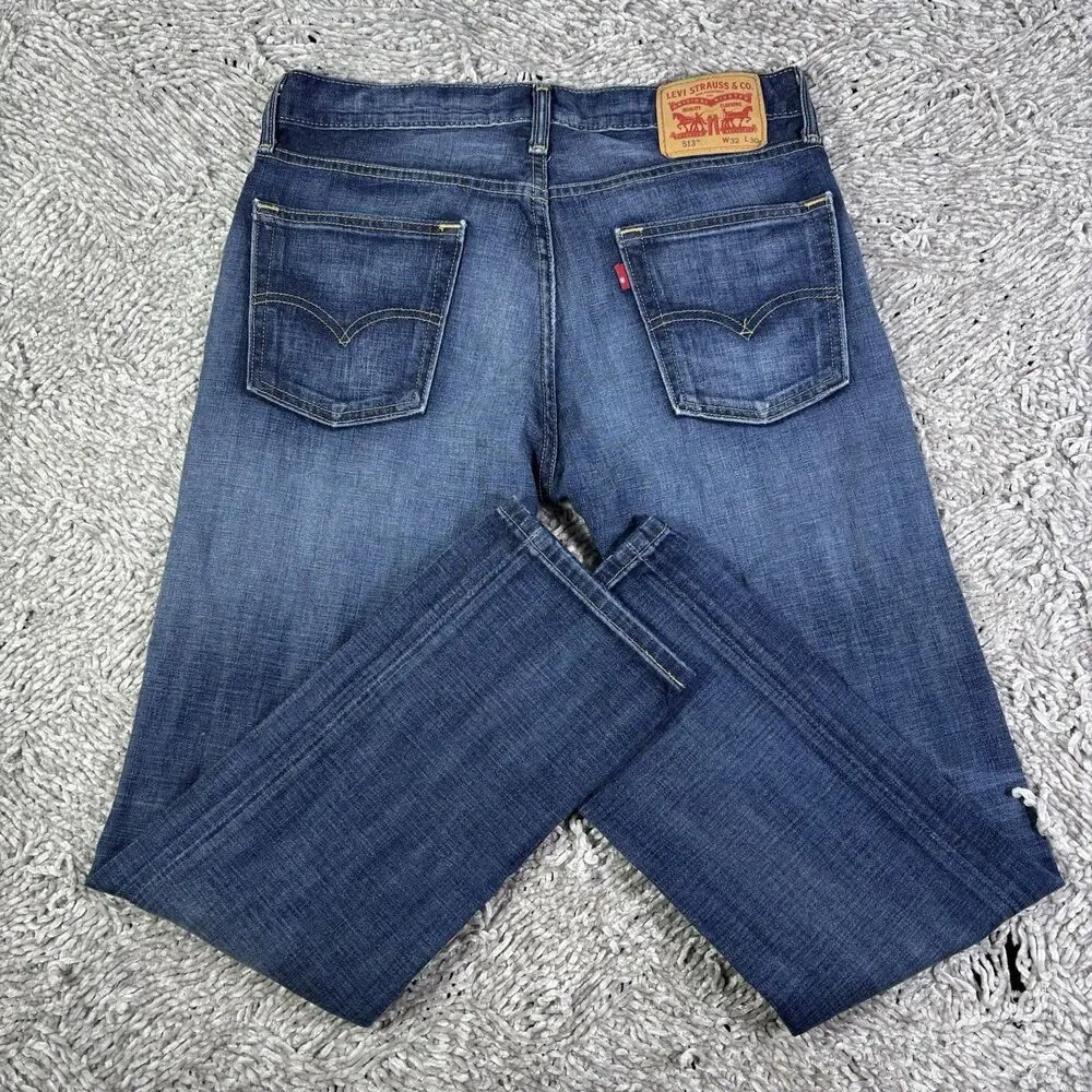Levi's 513 Slim Straight Jeans Mens 32x30 Denim Workwear Business Leather Patch